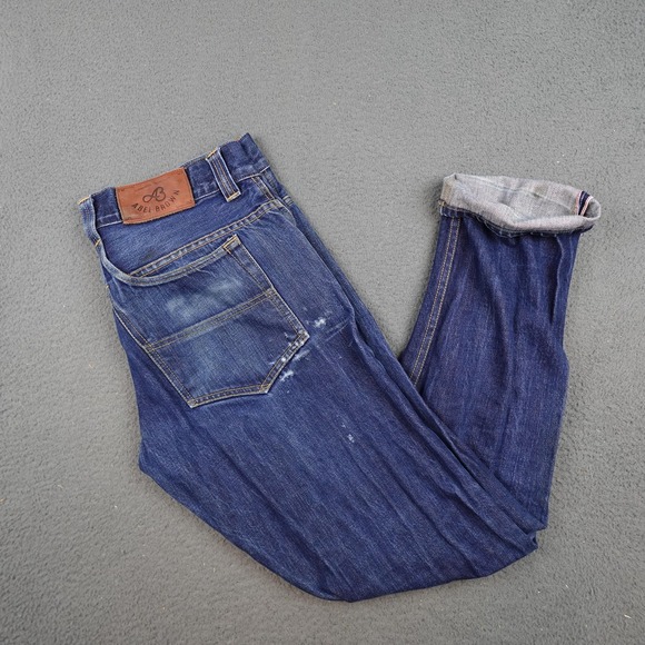Abel Brown Jeans Mens 34x28 Selvedge Denim Made in USA Button Fly Distressed - Picture 1 of 16
